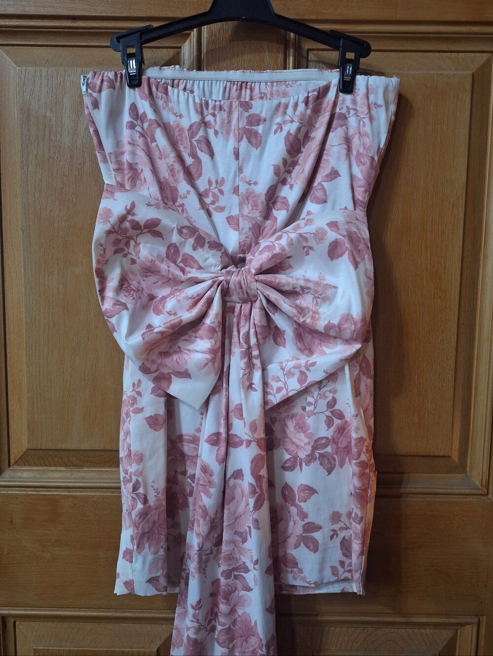 Strapless Floral Back-Bow Dress in Blush Pink Sz Medium